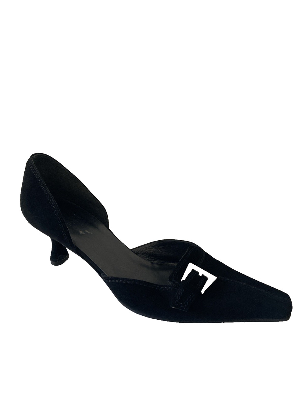 Stuart Weitzman D'orsay Pump Black Suede Kitten Heel Buckle Pointed Toe 7 M